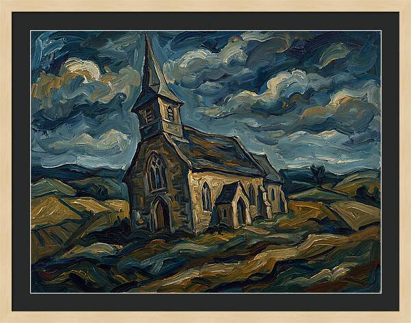 Rural Church Under Dramatic Skies