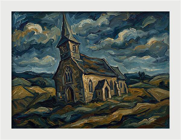 Rural Church Under Dramatic Skies