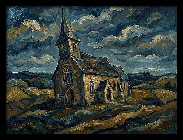 Rural Church Under Dramatic Skies