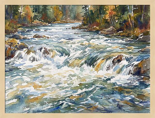 Rushing Rapids In Watercolor