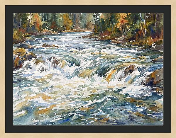 Rushing Rapids In Watercolor