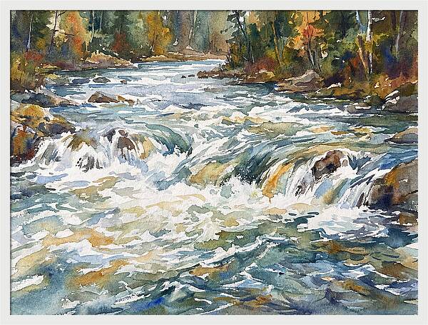 Rushing Rapids In Watercolor