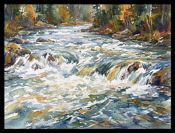 Rushing Rapids In Watercolor