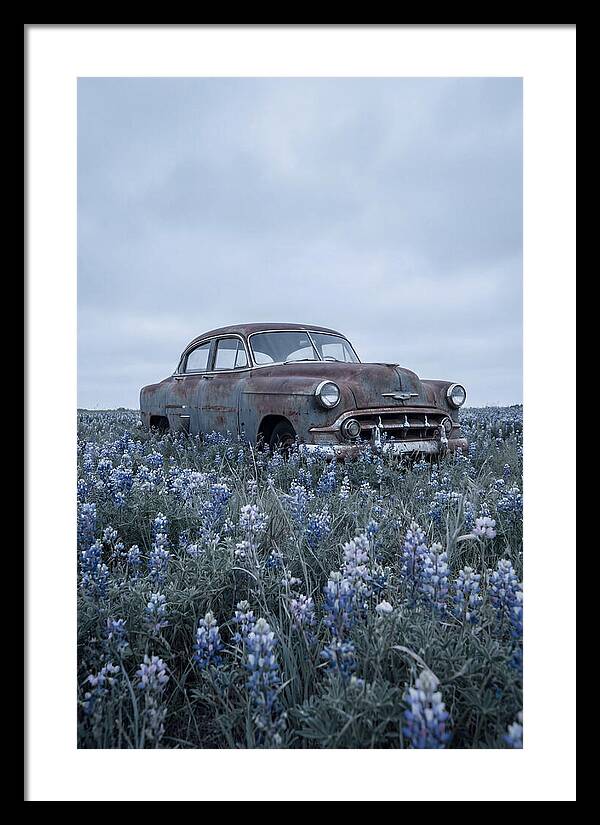 Rusted Classic Car Among Wildflowers