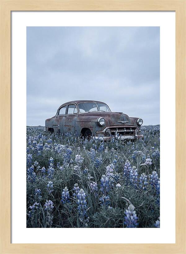 Rusted Classic Car Among Wildflowers