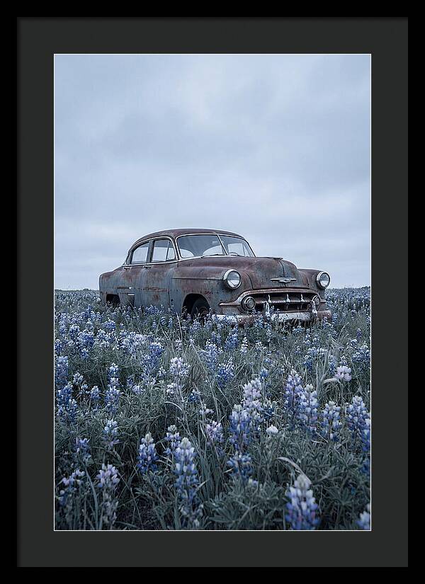 Rusted Classic Car Among Wildflowers