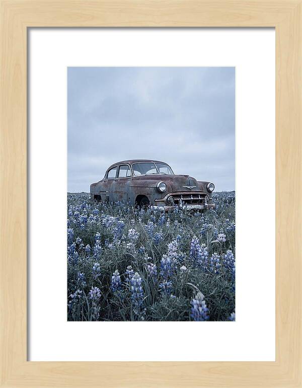 Rusted Classic Car Among Wildflowers