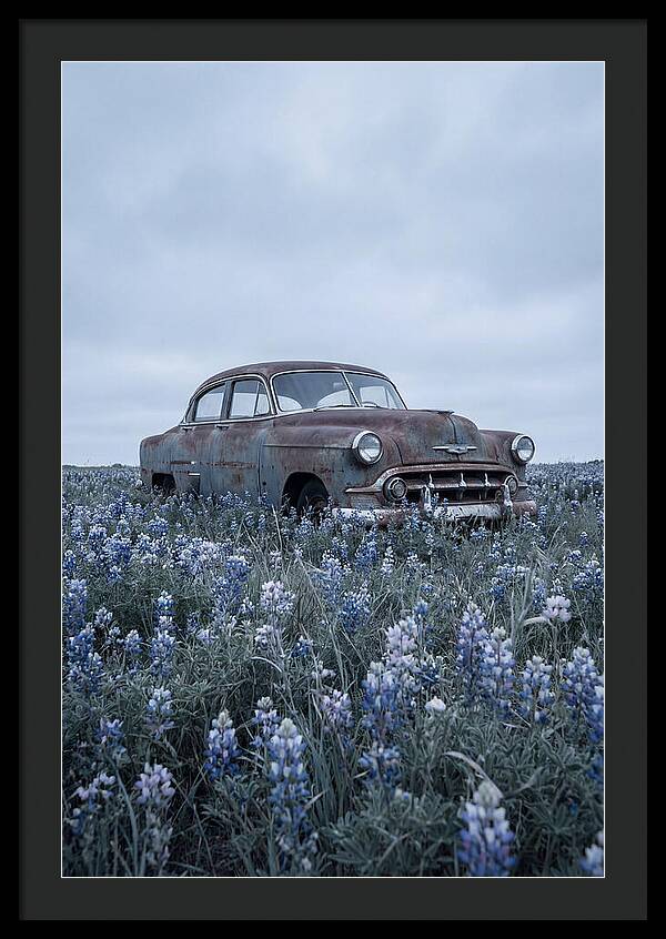 Rusted Classic Car Among Wildflowers