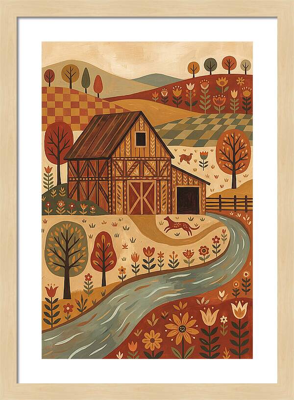 Rustic Barn In Autumn Landscape