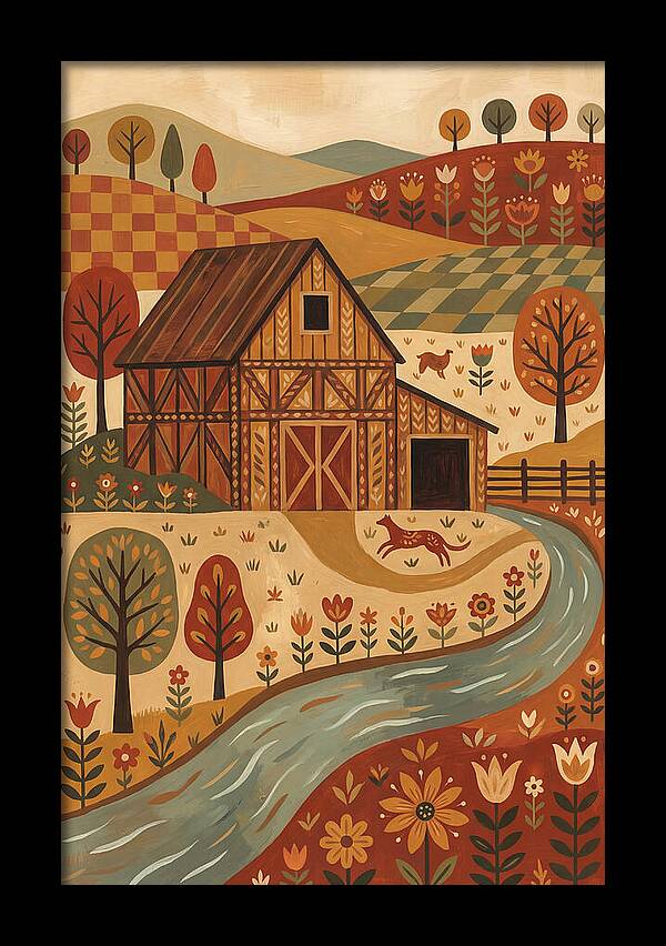 Rustic Barn In Autumn Landscape