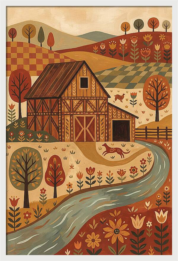 Rustic Barn In Autumn Landscape