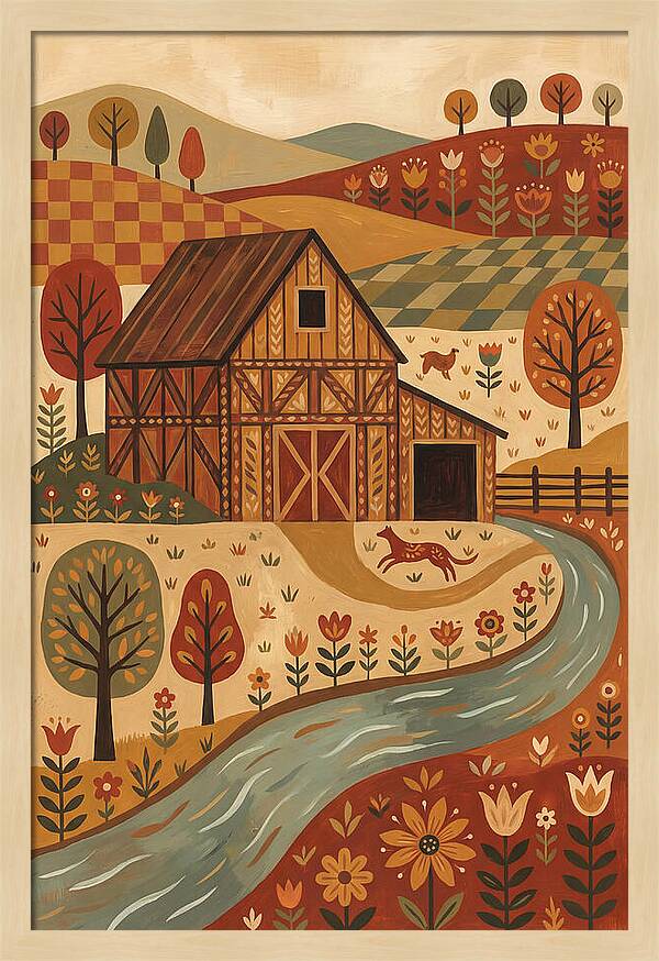 Rustic Barn In Autumn Landscape
