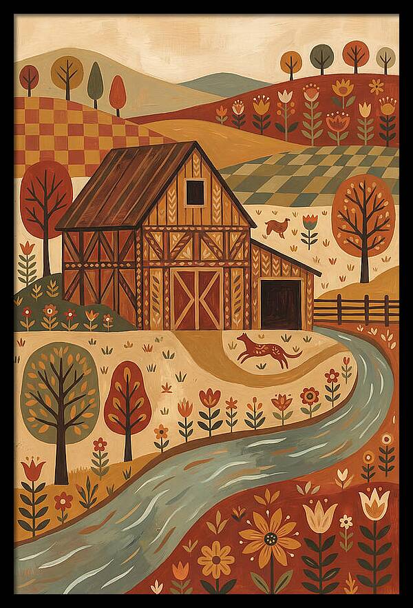 Rustic Barn In Autumn Landscape