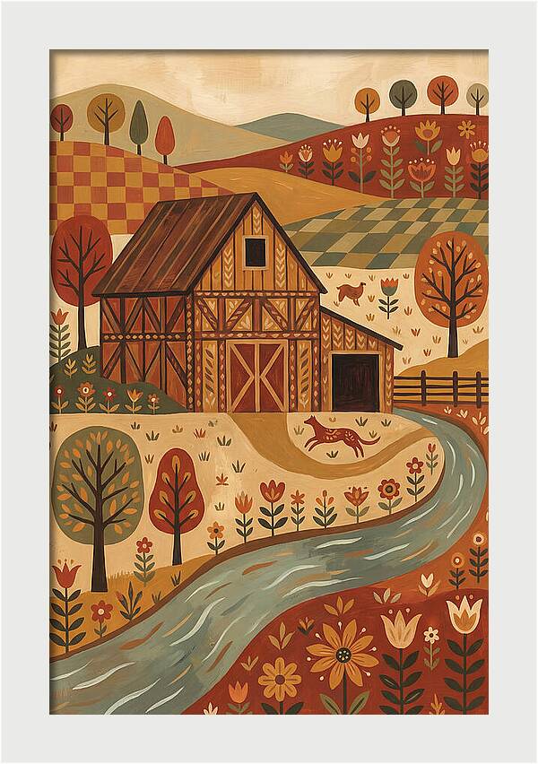 Rustic Barn In Autumn Landscape