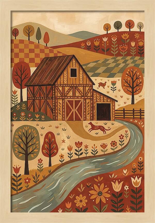 Rustic Barn In Autumn Landscape