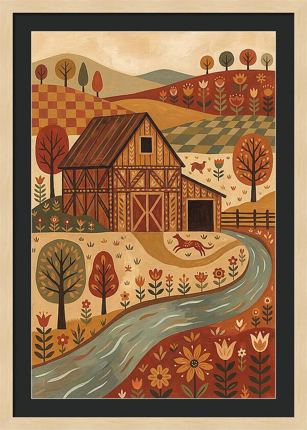 Rustic Barn In Autumn Landscape