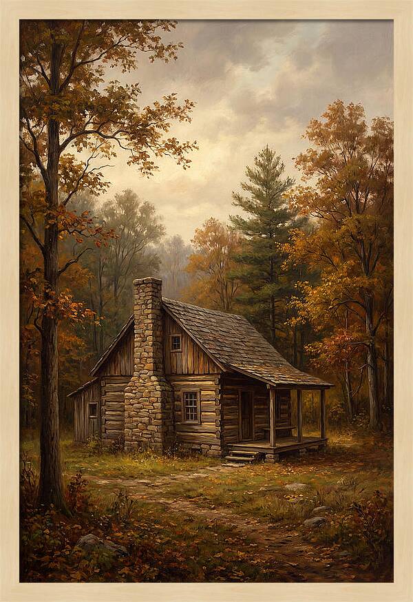 Rustic Cabin In Autumn