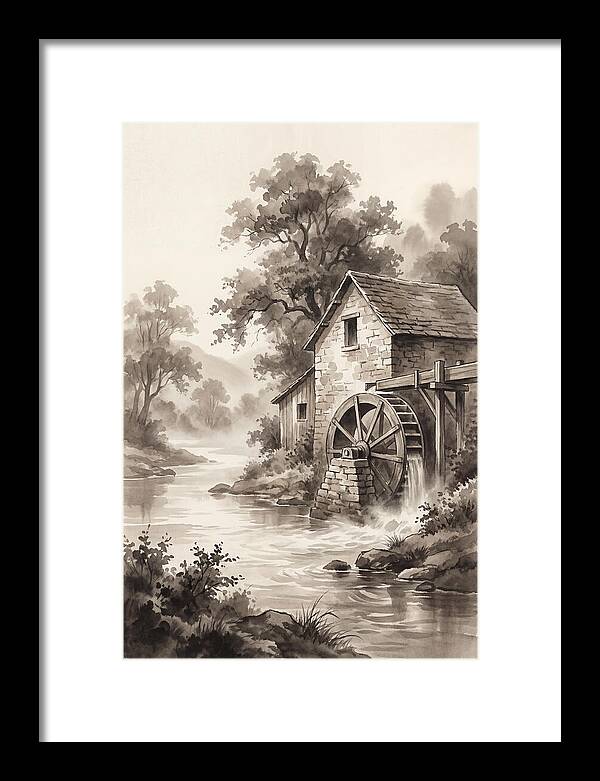 Rustic Mill Beside Flowing Water