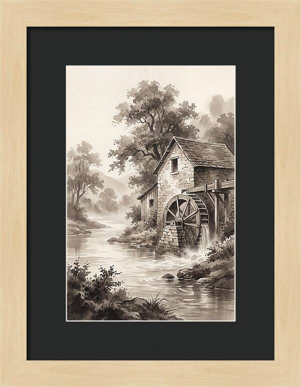 Rustic Mill Beside Flowing Water