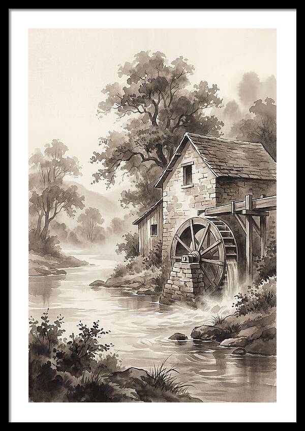 Rustic Mill Beside Flowing Water