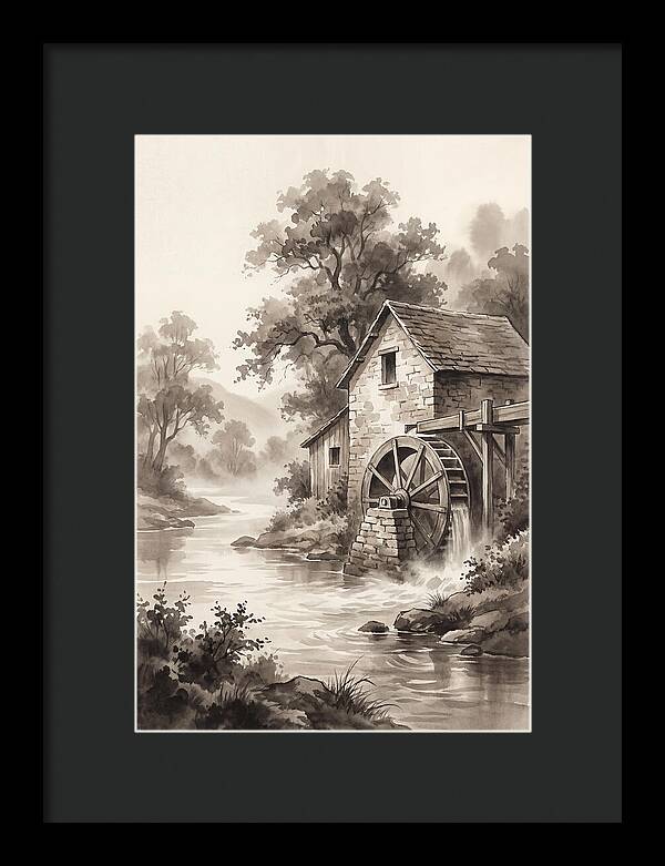 Rustic Mill Beside Flowing Water