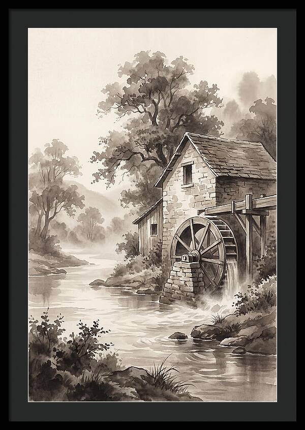 Rustic Mill Beside Flowing Water