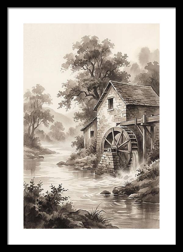 Rustic Mill Beside Flowing Water