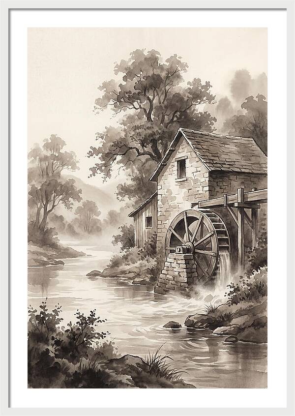 Rustic Mill Beside Flowing Water