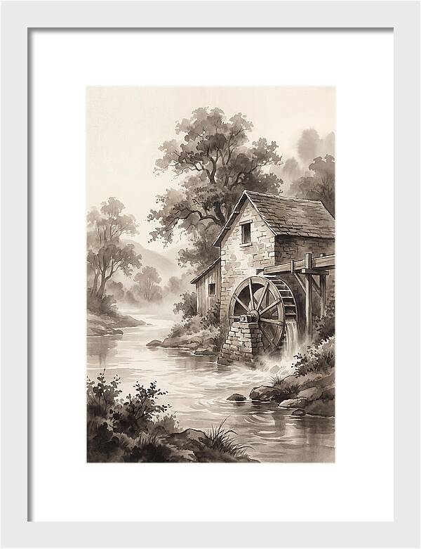 Rustic Mill Beside Flowing Water