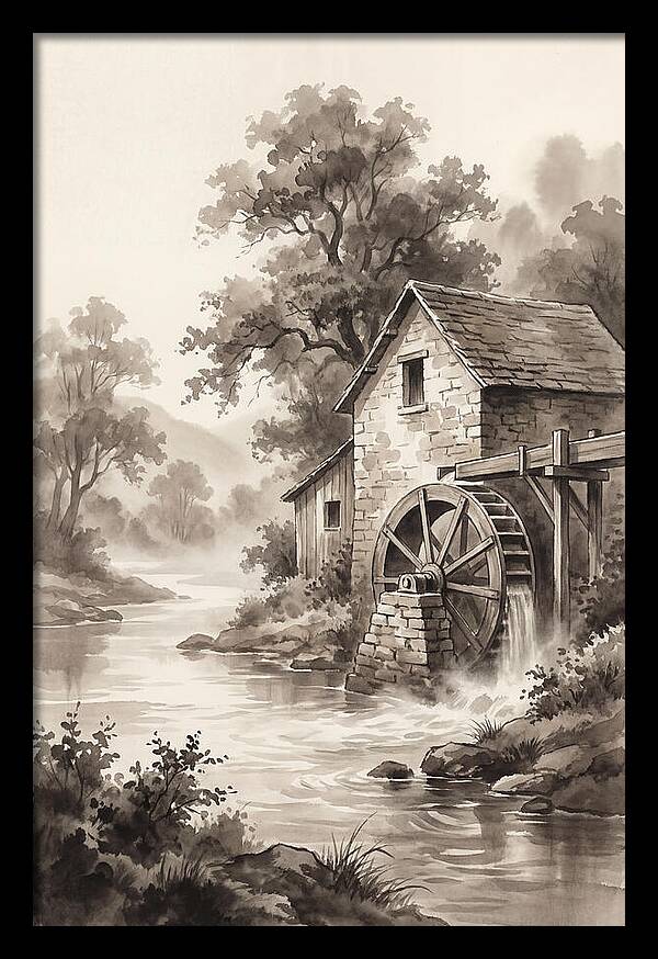 Rustic Mill Beside Flowing Water
