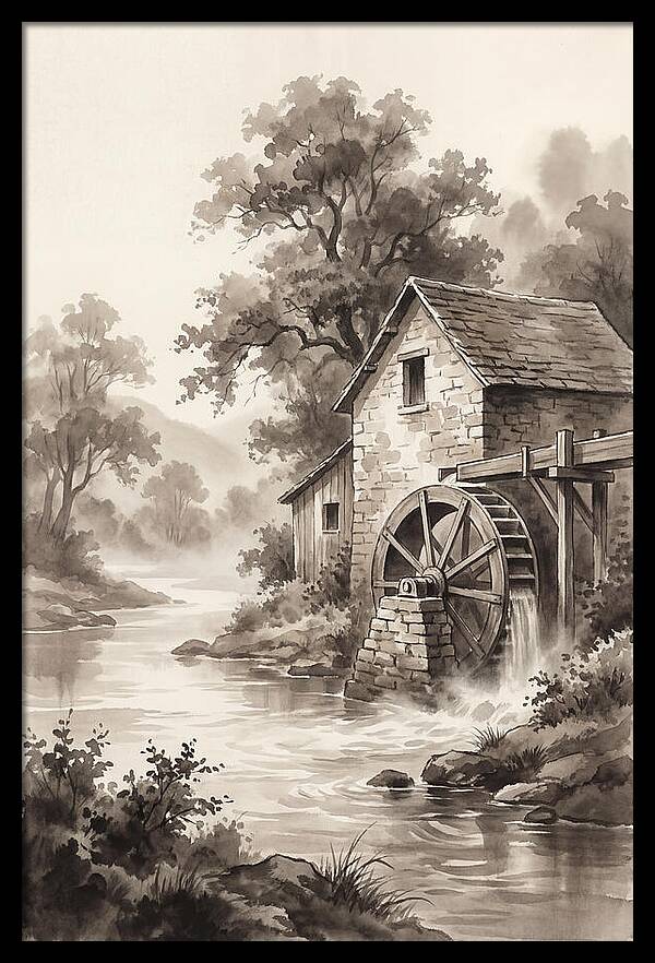 Rustic Mill Beside Flowing Water