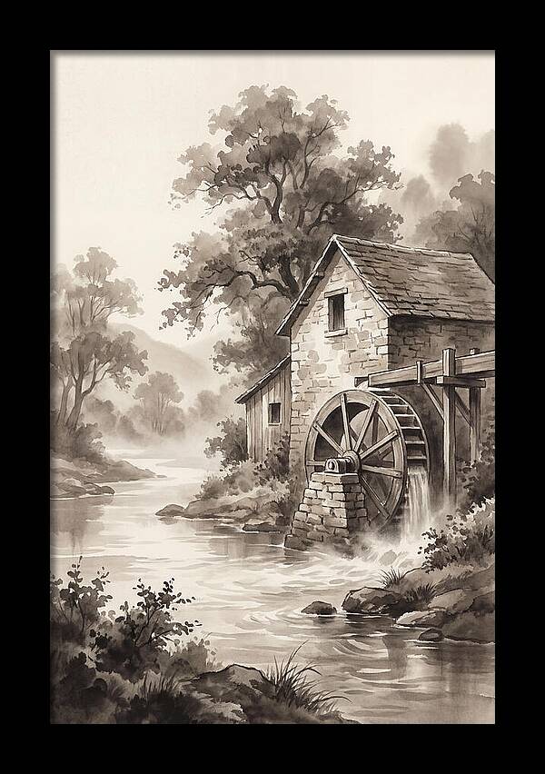 Rustic Mill Beside Flowing Water