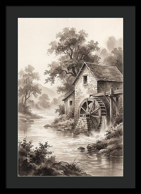 Rustic Mill Beside Flowing Water