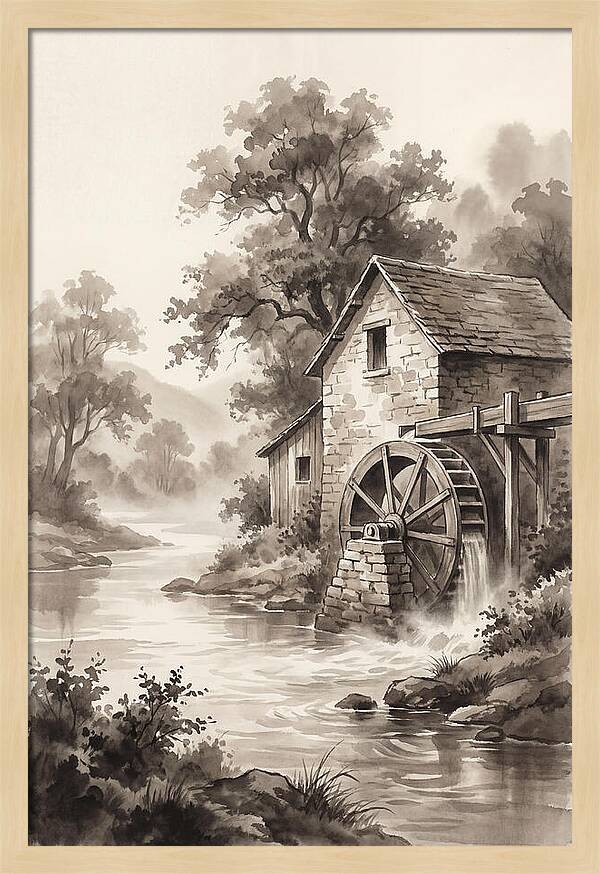 Rustic Mill Beside Flowing Water