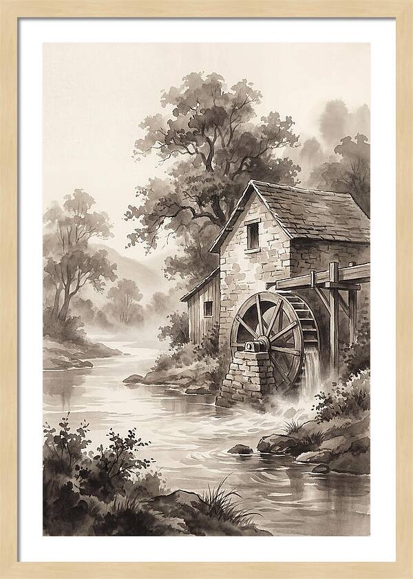 Rustic Mill Beside Flowing Water