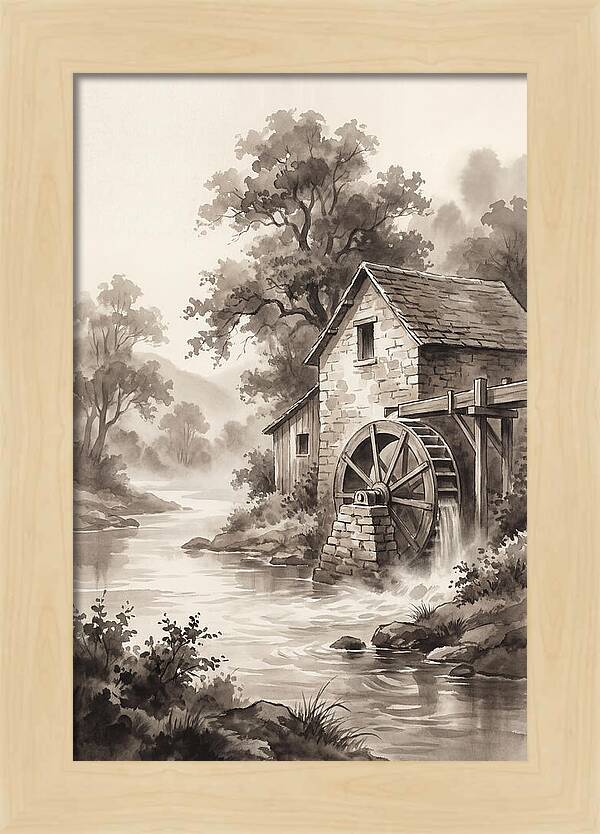 Rustic Mill Beside Flowing Water
