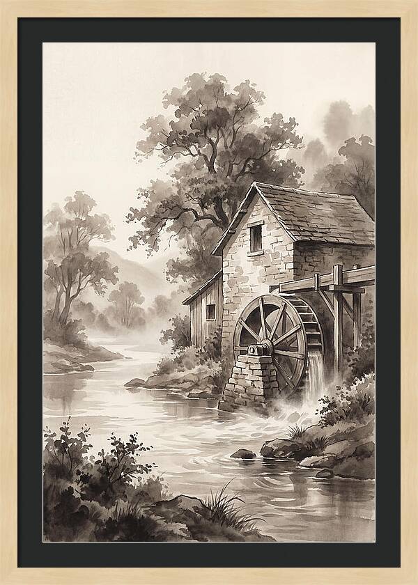 Rustic Mill Beside Flowing Water