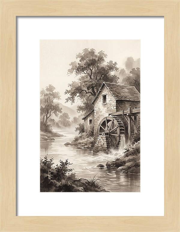 Rustic Mill Beside Flowing Water