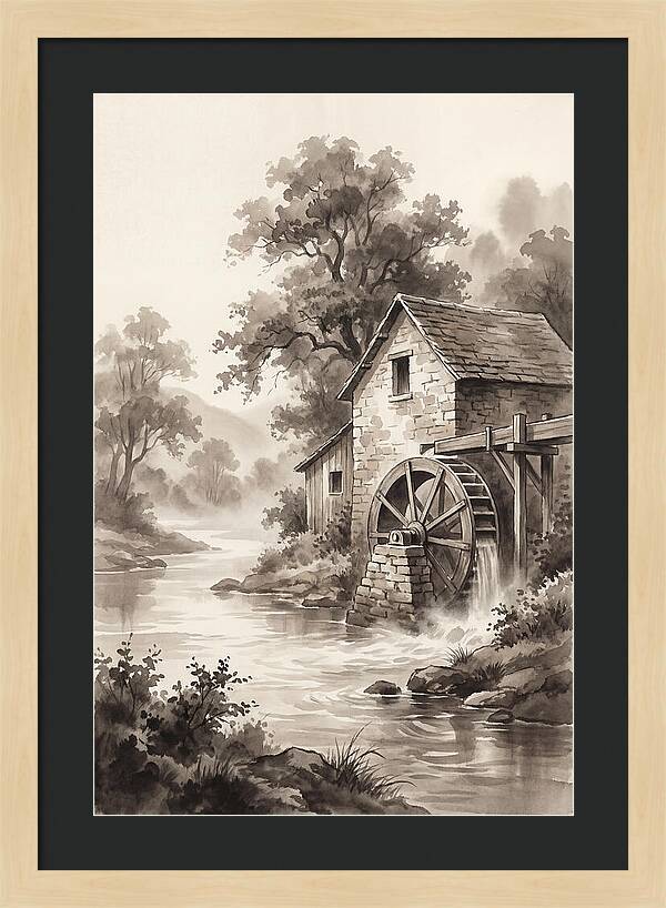 Rustic Mill Beside Flowing Water