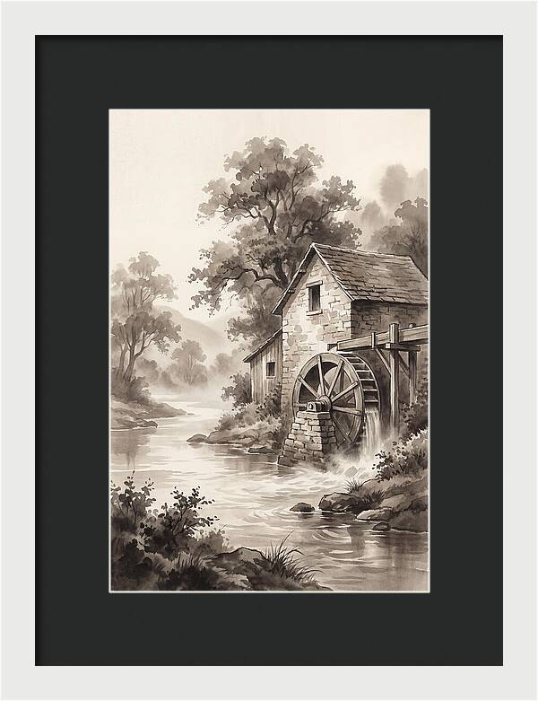 Rustic Mill Beside Flowing Water