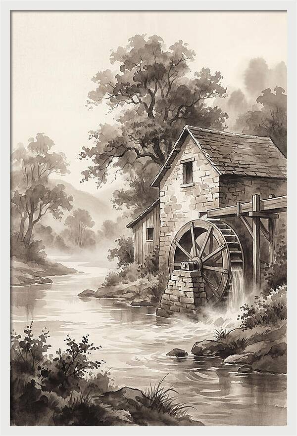 Rustic Mill Beside Flowing Water