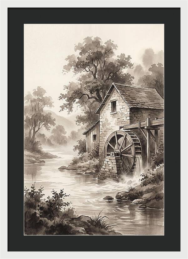 Rustic Mill Beside Flowing Water