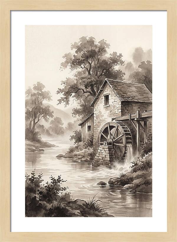 Rustic Mill Beside Flowing Water