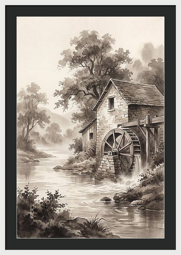 Rustic Mill Beside Flowing Water