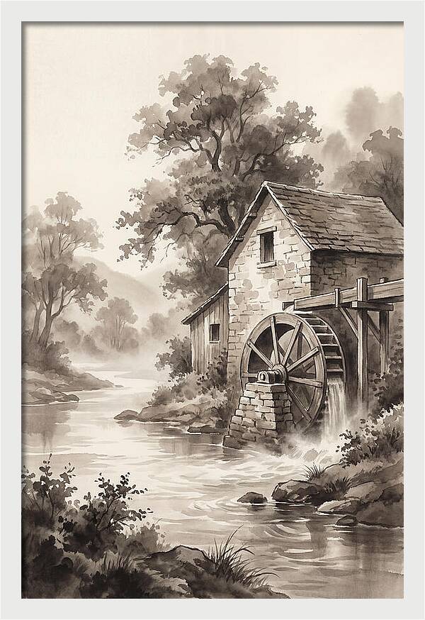Rustic Mill Beside Flowing Water