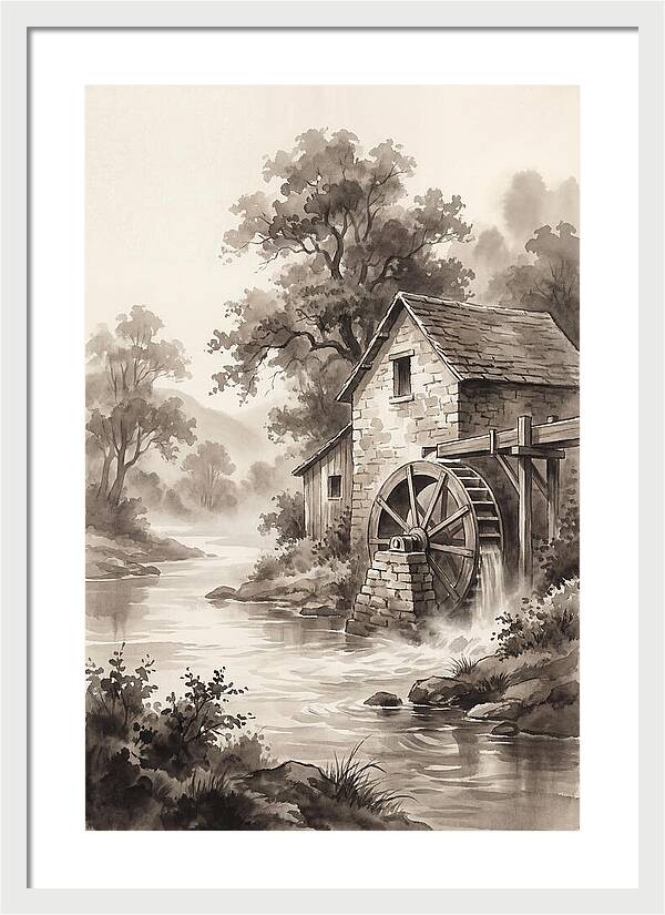 Rustic Mill Beside Flowing Water