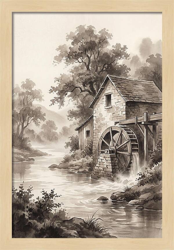 Rustic Mill Beside Flowing Water