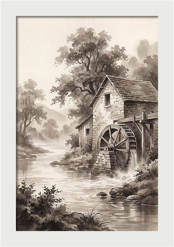 Rustic Mill Beside Flowing Water