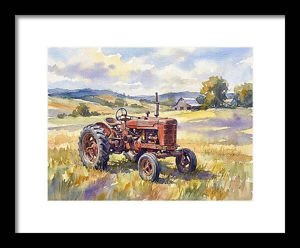 Rustic Red Tractor In Pastoral Landscape