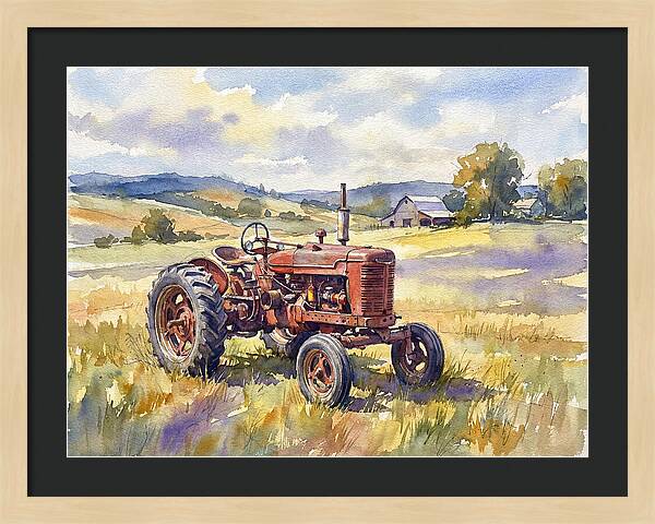 Rustic Red Tractor In Pastoral Landscape